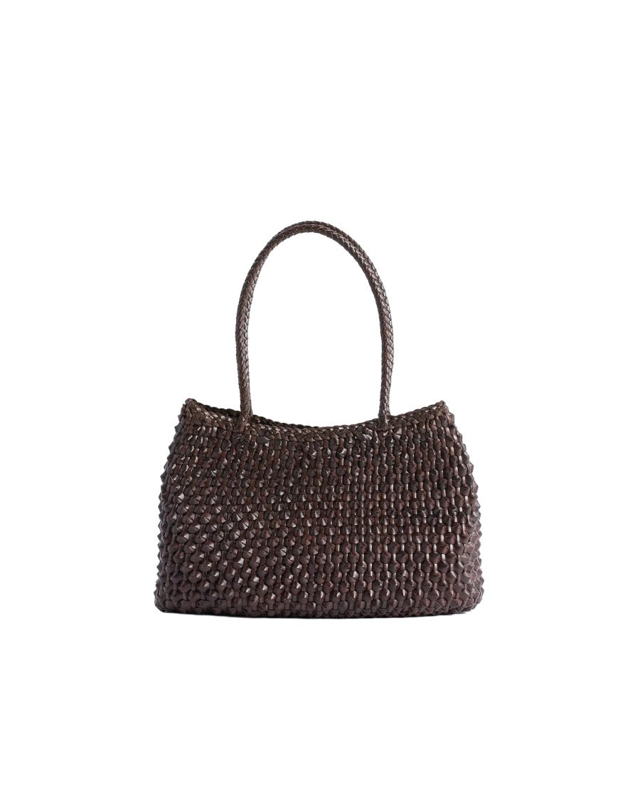 Dragon Diffusion S.Croce Cactus Dark Brown Woven Buff Leather Shoulder Bag