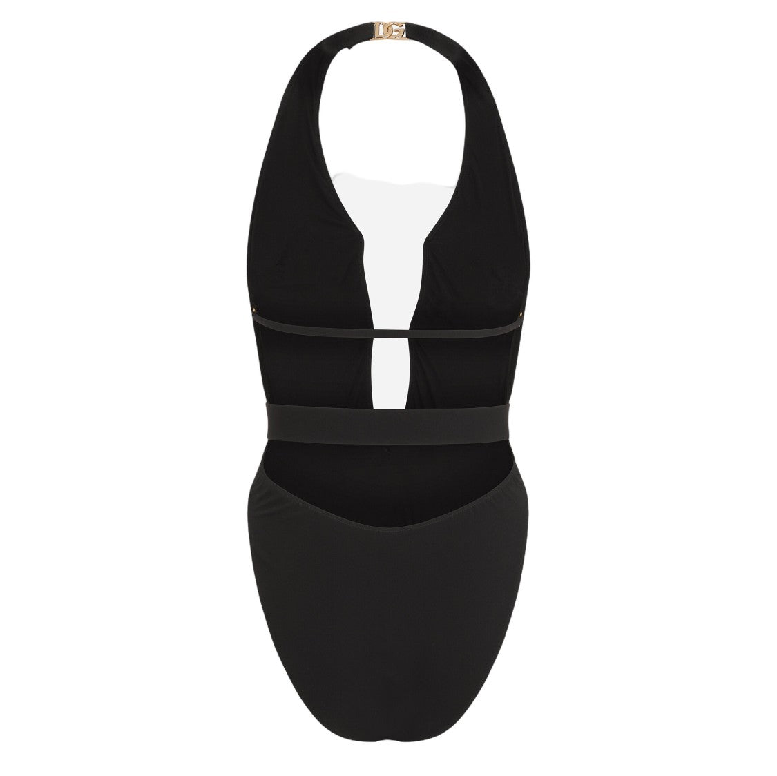 Dolce & Gabbana Deep Plunge Halter Neck Black Swimsuit