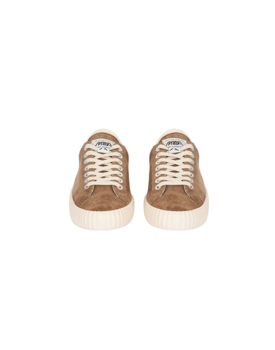 Springa Taupe Wavy Suede Sneakers With Stitched Logo