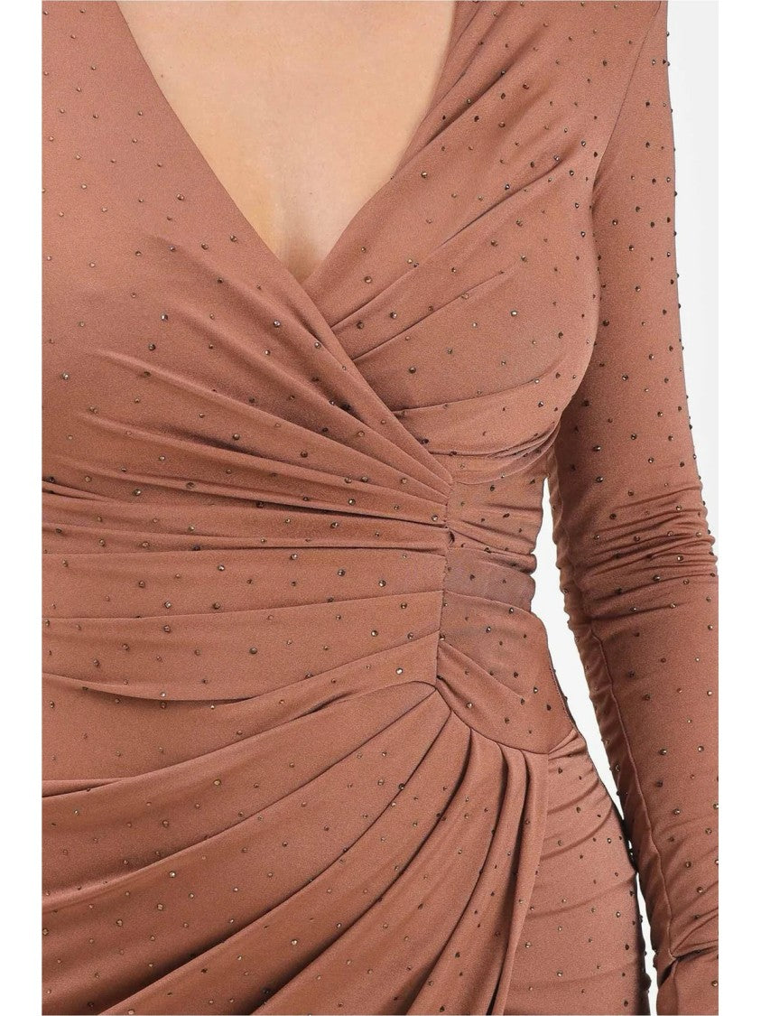 Alma Sanchez Long Lycra Dress With Central Slit And Rhinestone Embellishments