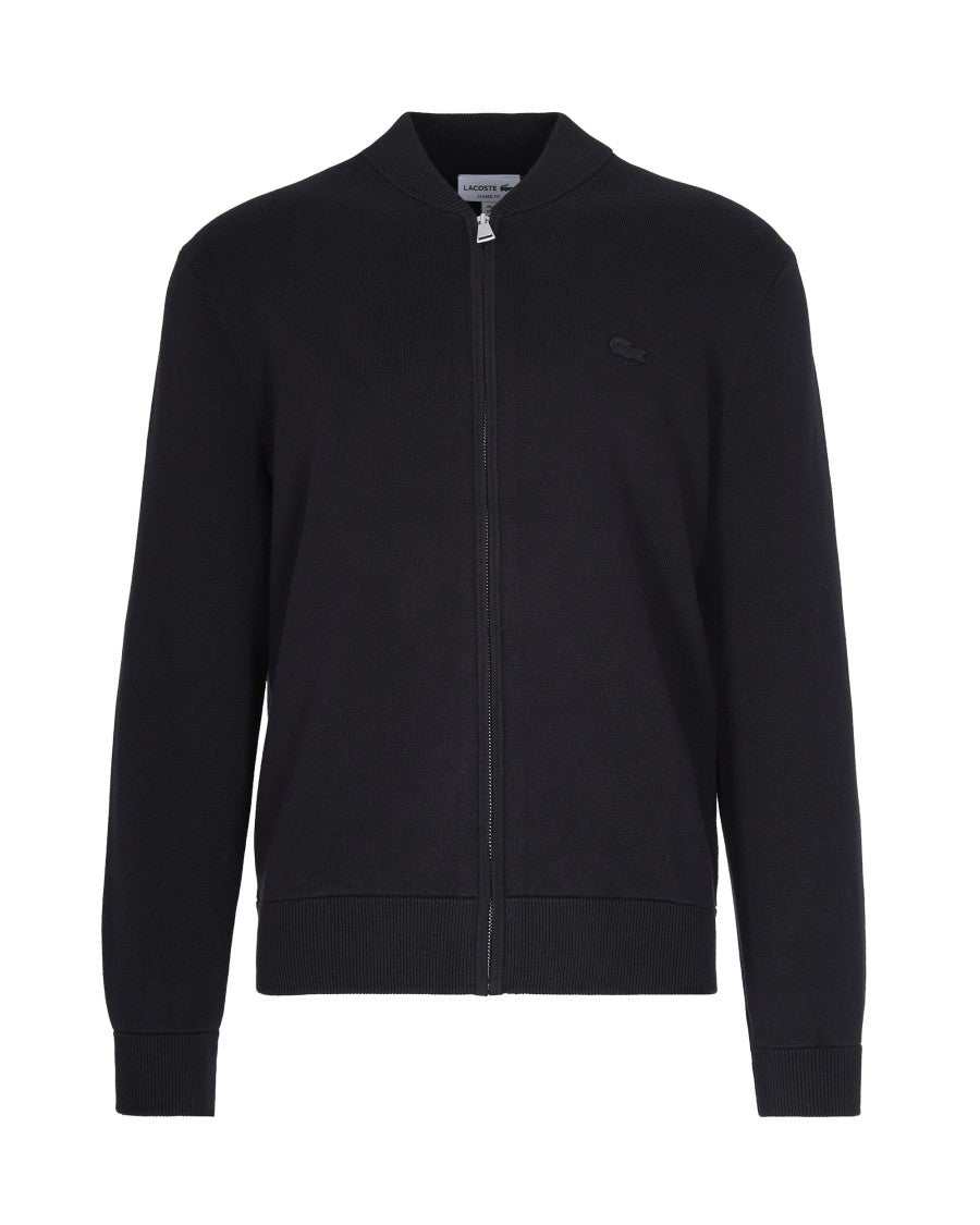 Lacoste Black Cotton And Wool Knit Bomber Jacket