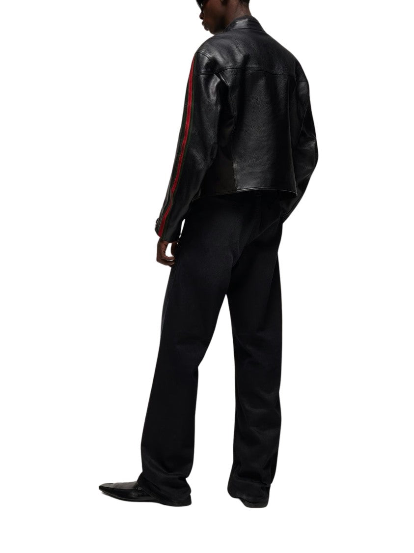 Gucci Black Treated Calfskin Leather Biker Jacket