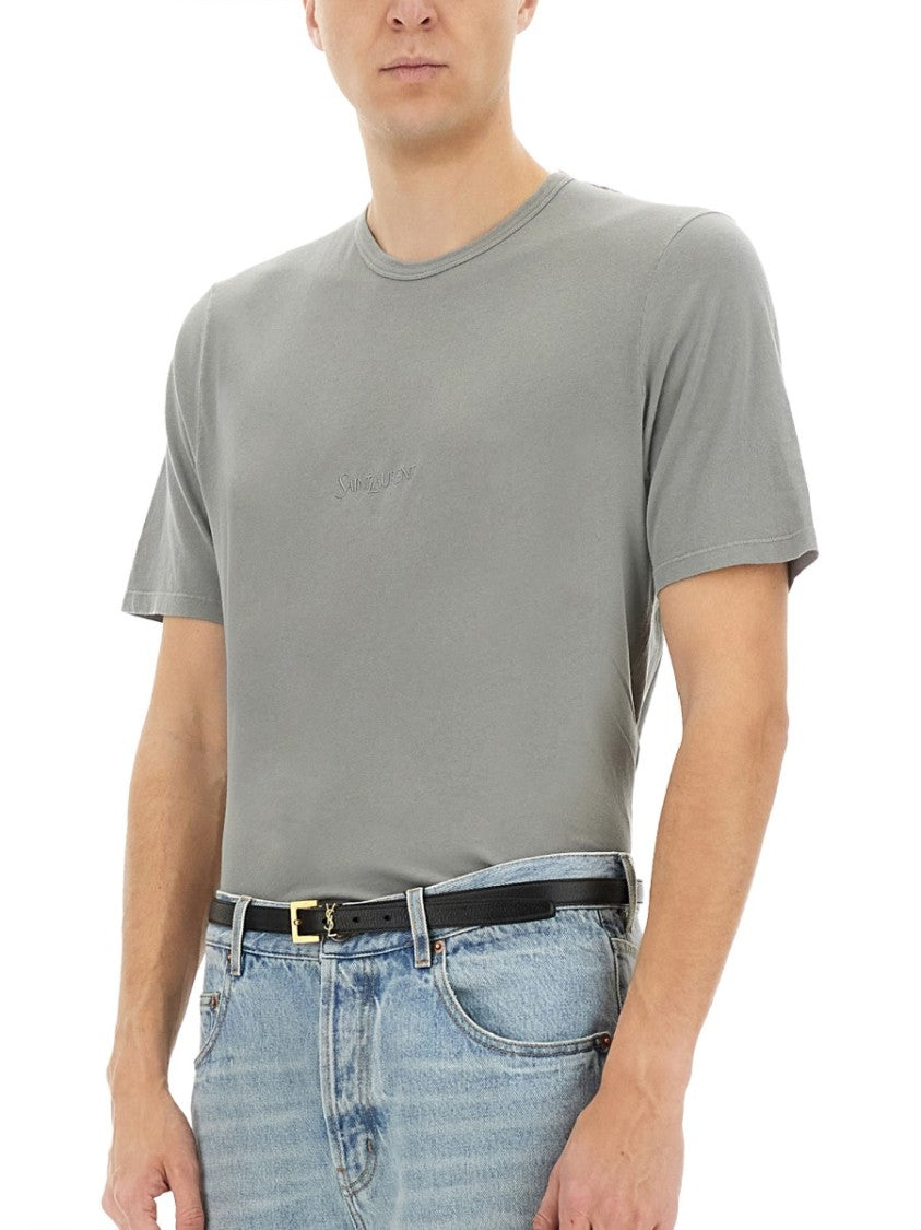 Saint Laurent Greyish-Green Cotton Relaxed T-Shirt