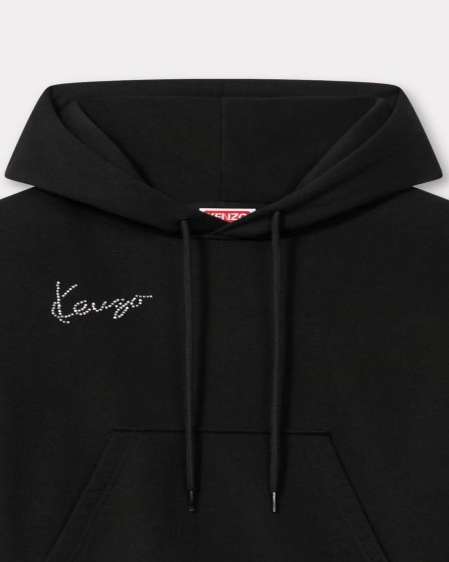 Kenzo Cropped Cotton Hoodie With Drawstring And Subtle Embroidery