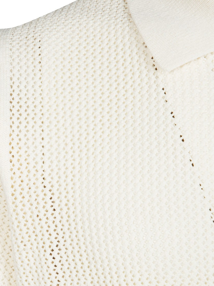 Maison Kitsuné White Open Knit Cropped Knit Shirt