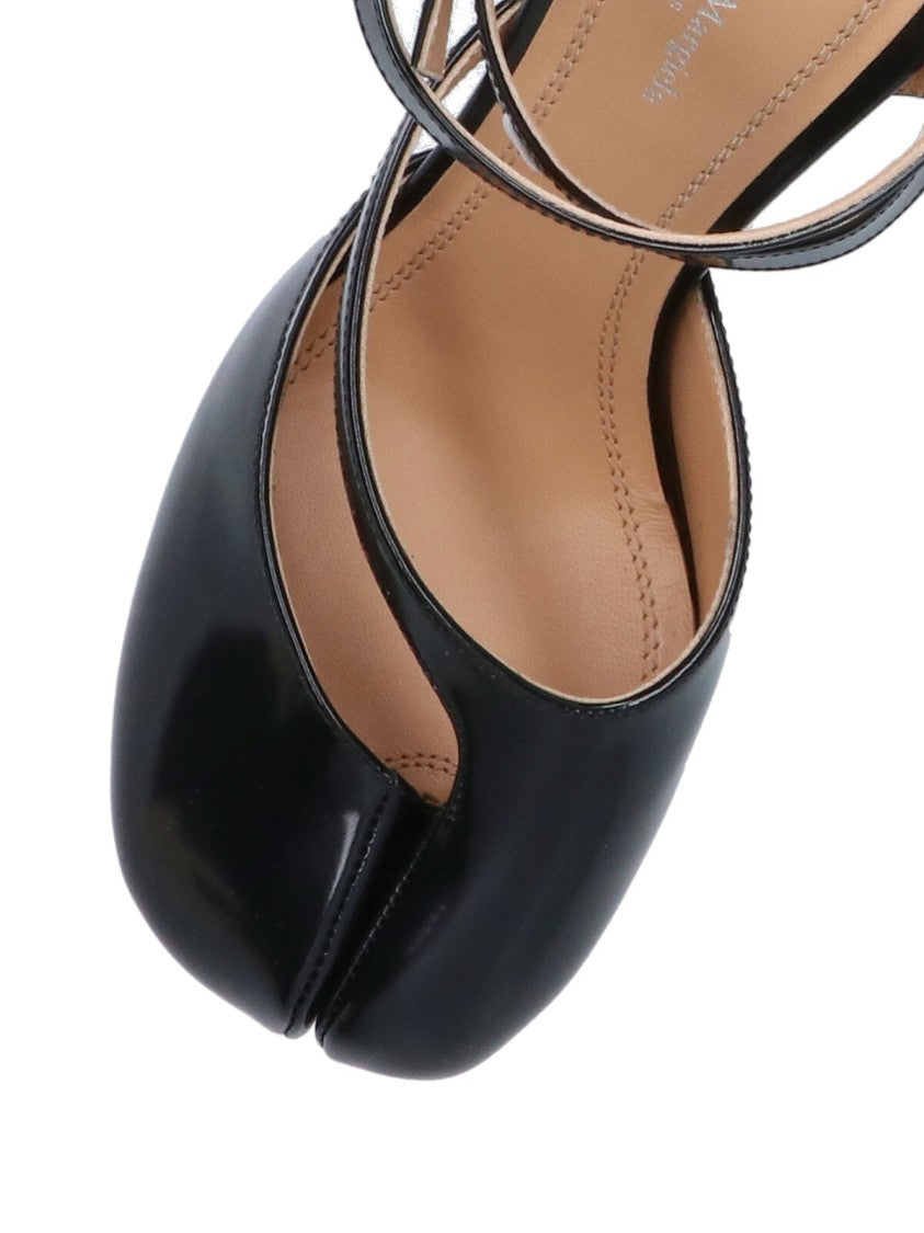 Maison Margiela Brushed Black Leather Slingback Mules With Tabi Detail