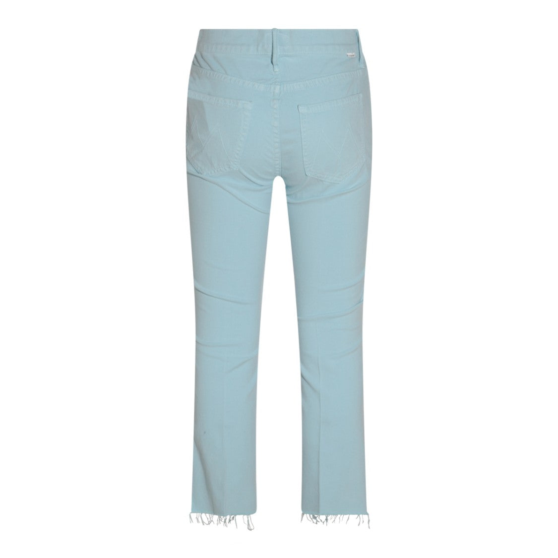 Mother Light Blue Flared Jeans With Raw Hem Detail