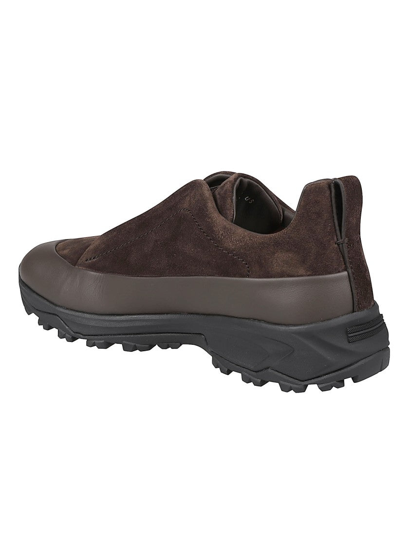 Zegna Triple Stitch Suede Calf Leather Low-Top Sneakers