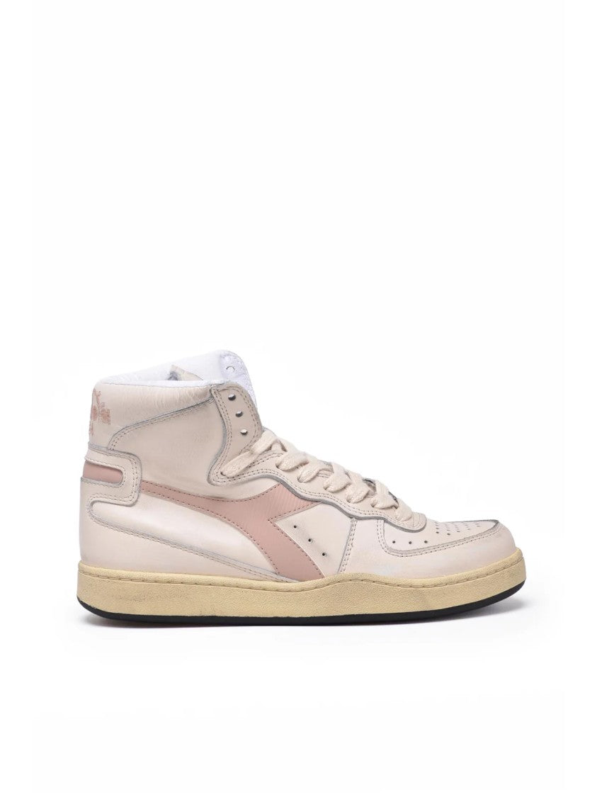 Diadora Heritage White Pink Leather Mi Basket Sneakers