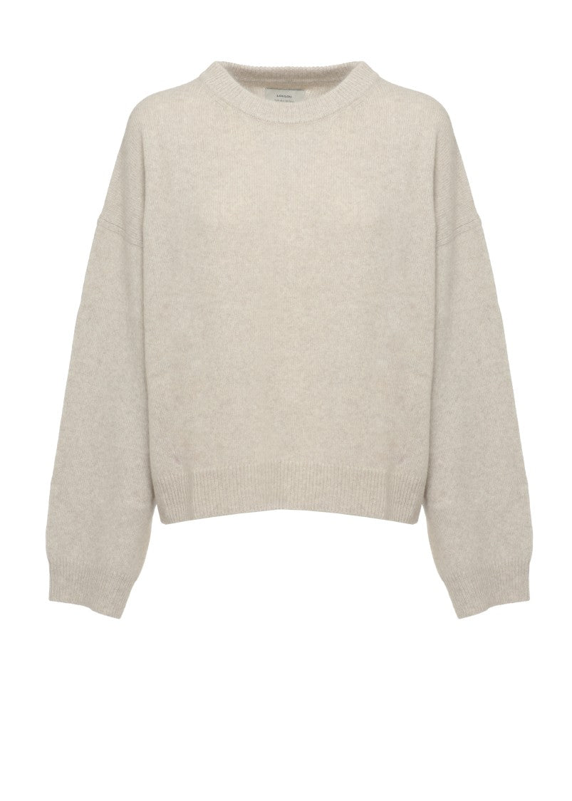 Loulou De Saison Tristan Beige Round Neck Ribbed Wool-Blend Sweater