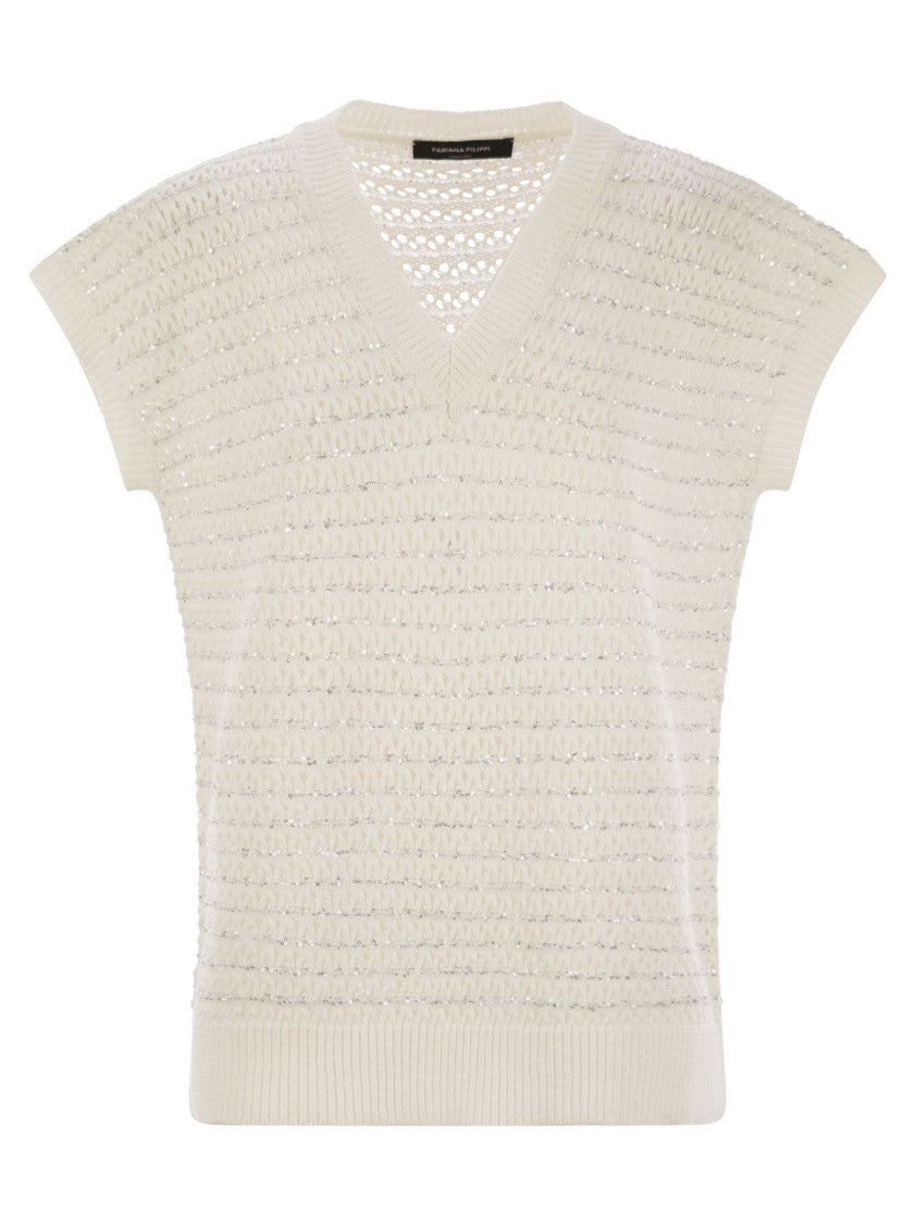 Fabiana Filippi Cotton Crochet Jumper With Sequins