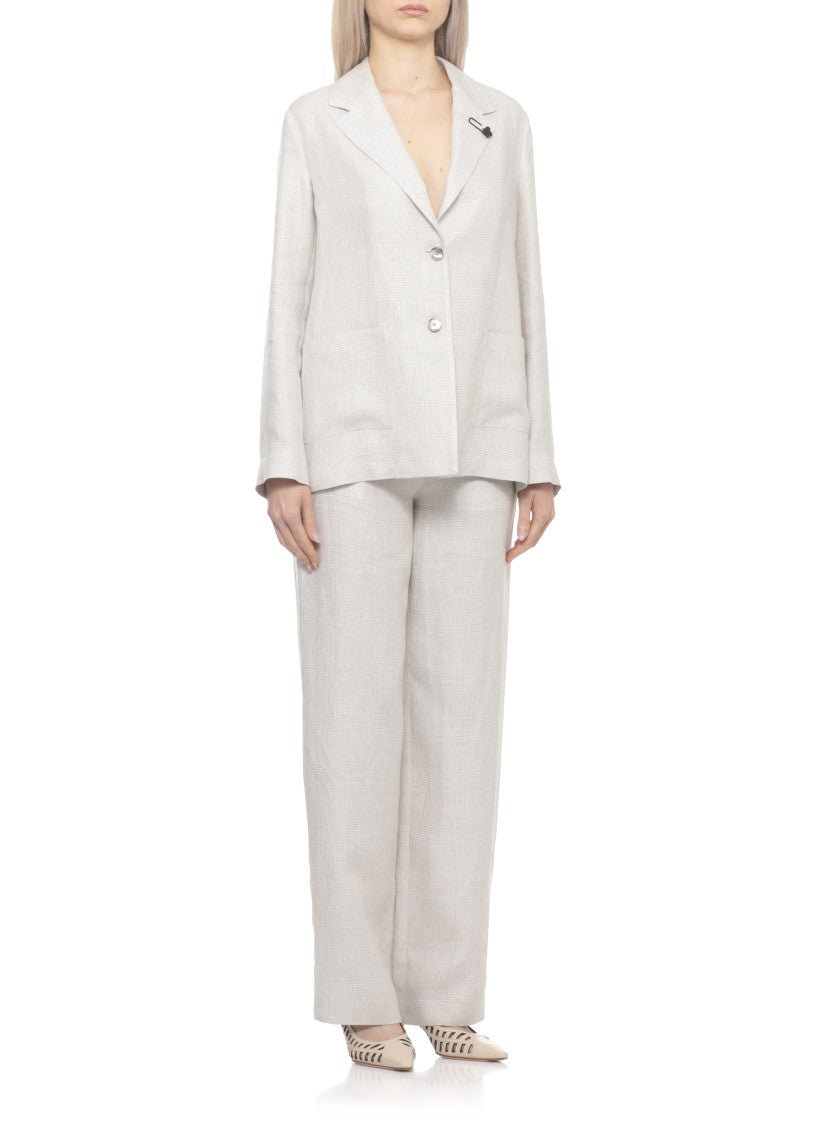 Lardini Beige Classic Lapel Linen Blazer