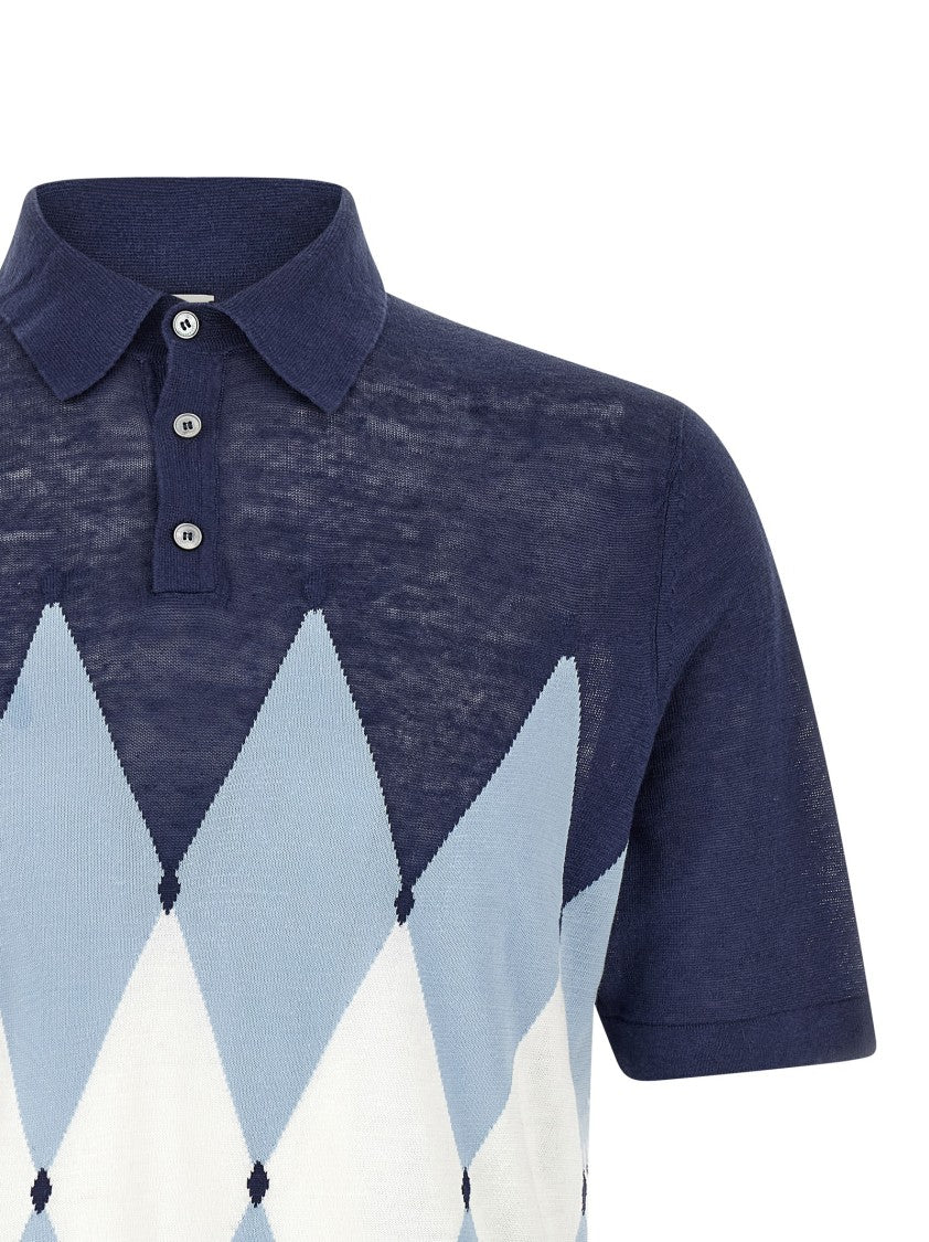 Ballantyne Argyle Patterned Polo Shirt In Premium Linen-Cotton Blend