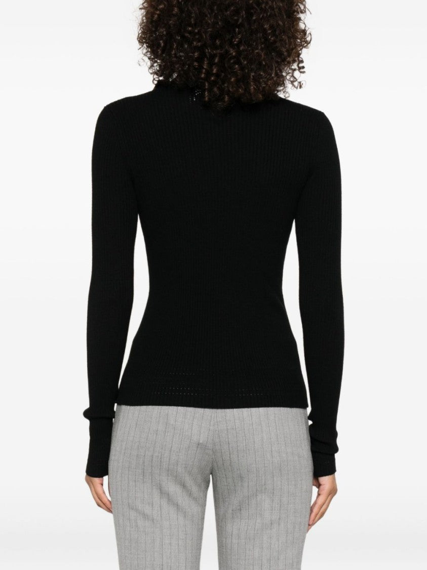 Twin-Set Fitted Ribbed Sweater With High Neckline
