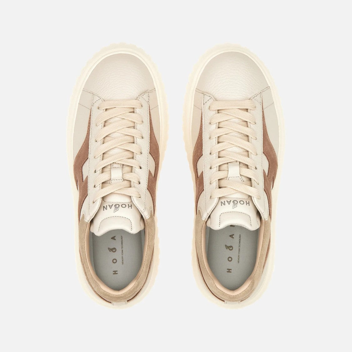 Hogan H-Stripes Lace-Up Sneakers In Calfskin And Sheepskin