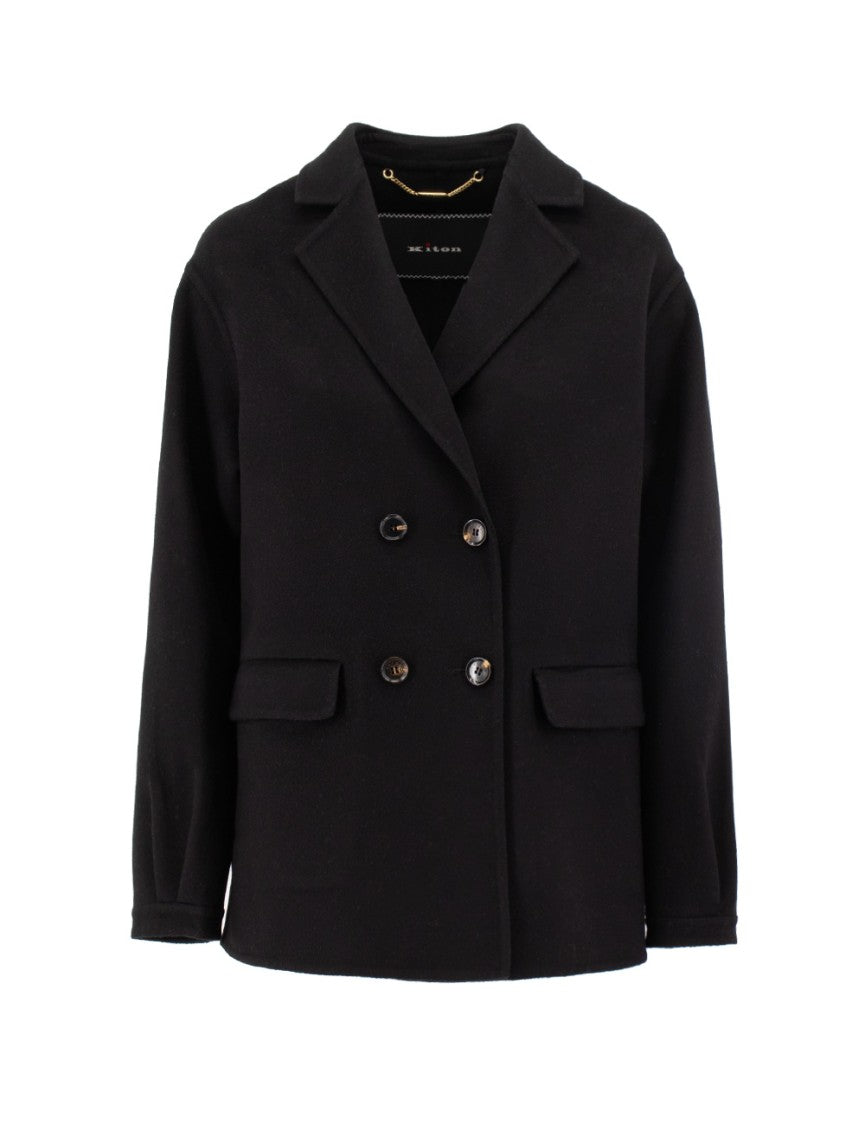 Kiton Double-Breasted Cashmere Coat With Notched Collar
