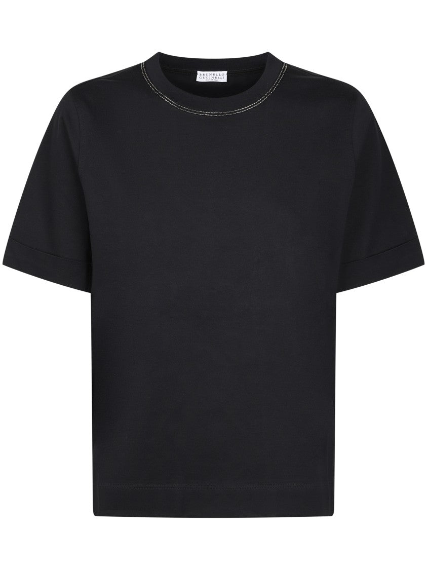 Brunello Cucinelli Cropped Boxy T-Shirt With Classic Crew Neckline