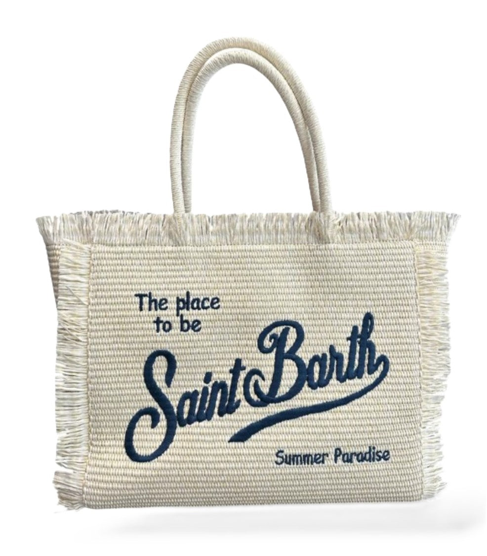 Mc2 Saint Barth Rectangular Woven Tote Bag With Fringed Edges