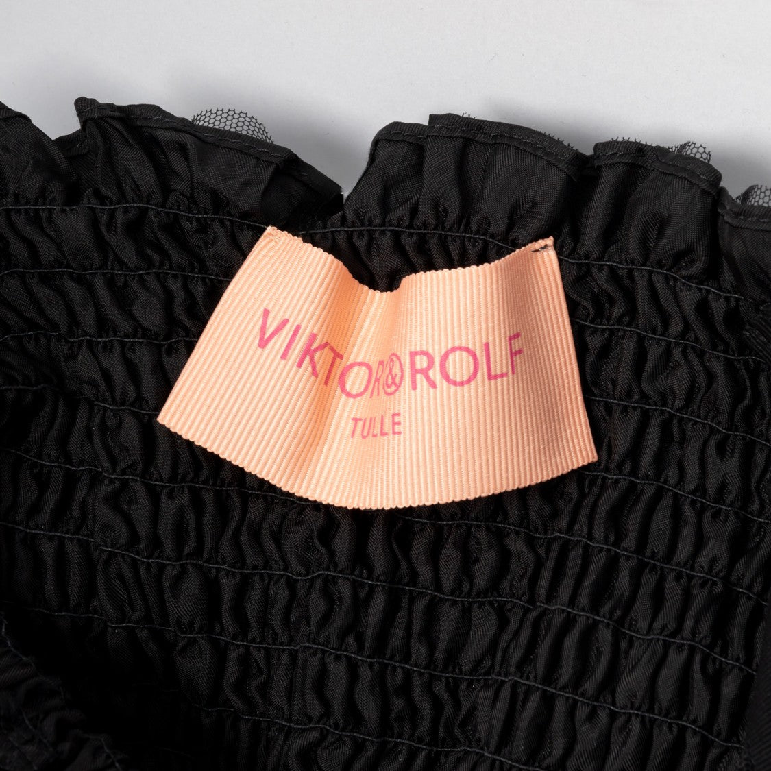 Viktor & Rolf Fitted Smocked Black Top With Ruffled Hem