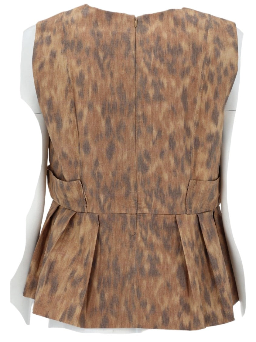 Ganni Animal Print V-Neck Peplum Blouse