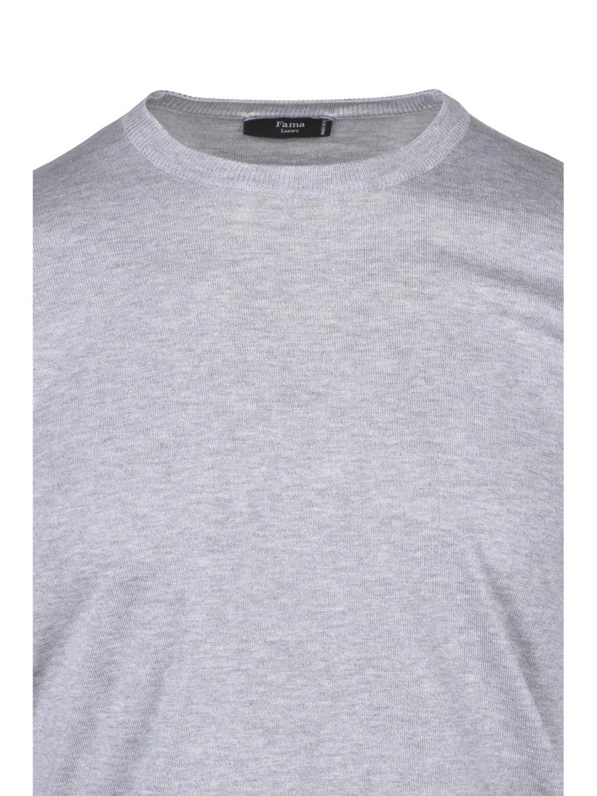 Fama Light Grey Fine-Knit Sweater