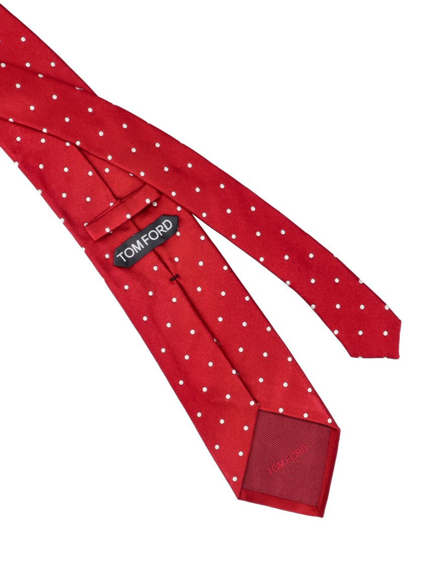 Tom Ford Sleek Narrow Red Tie With Polka Dot Pattern