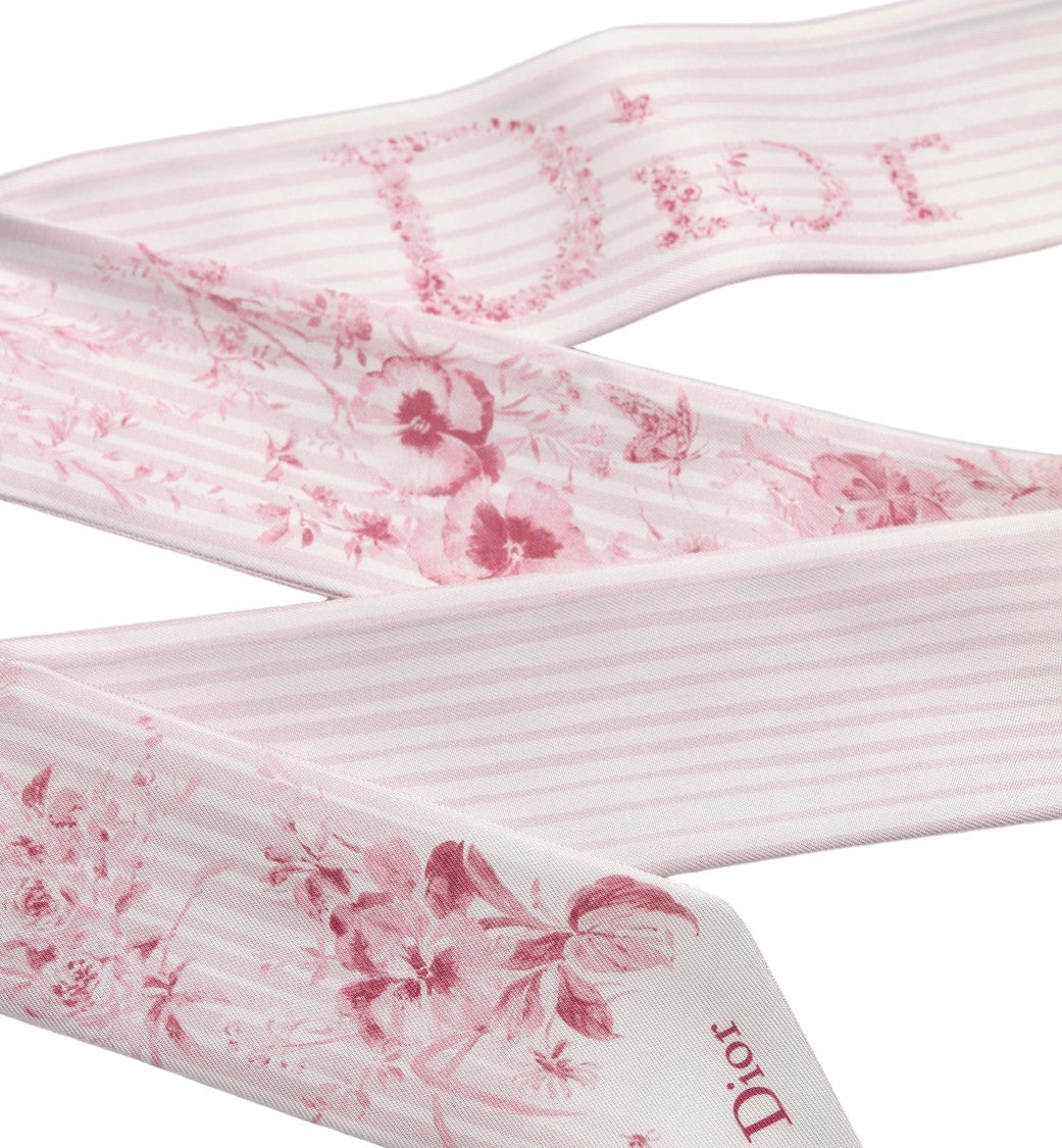 Christian Dior Pink Striped Floral Print Scarf