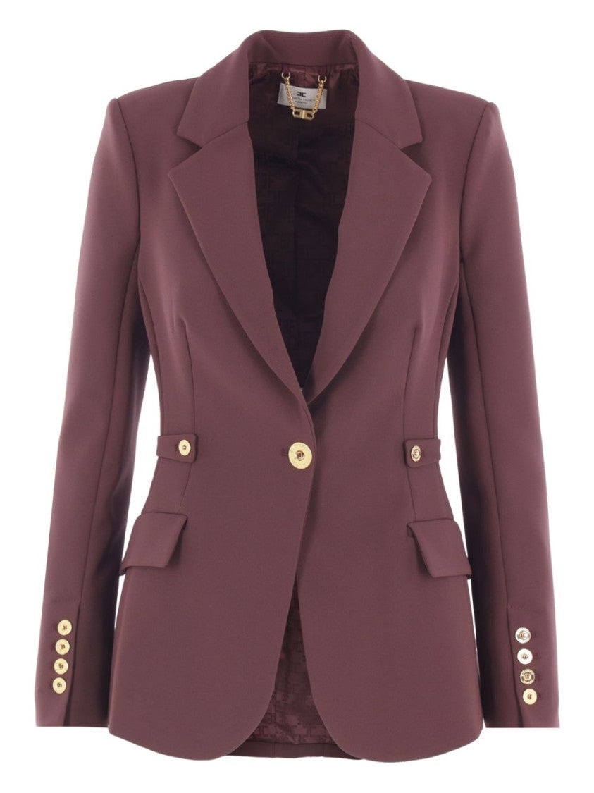 Elisabetta Franchi Bordeaux Tailored Jacket With Structured Shoulders