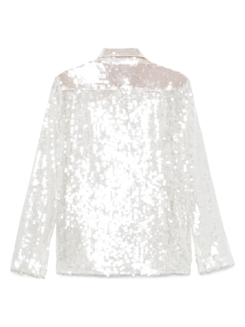 Federica Tosi Sequined Silver Shirt With Classic Collar