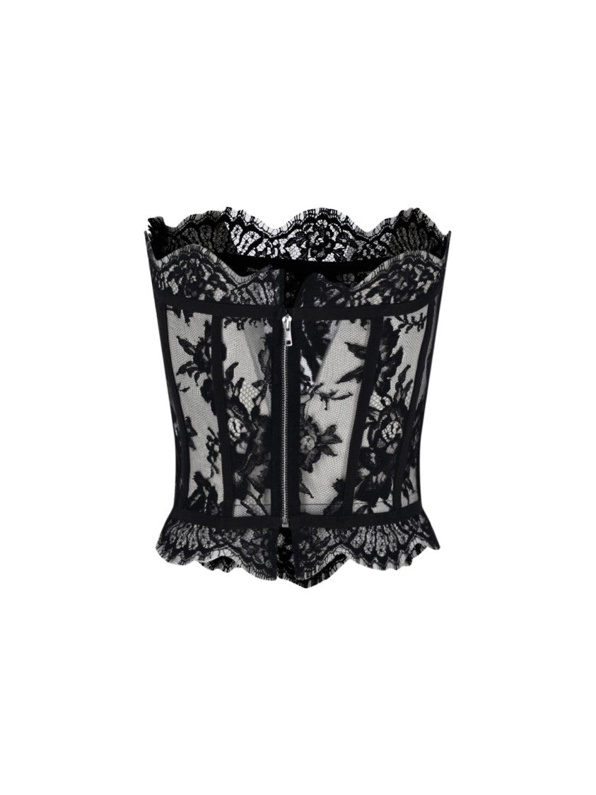 Dolce & Gabbana Lace Top, In Black Fabric, Floral Motif