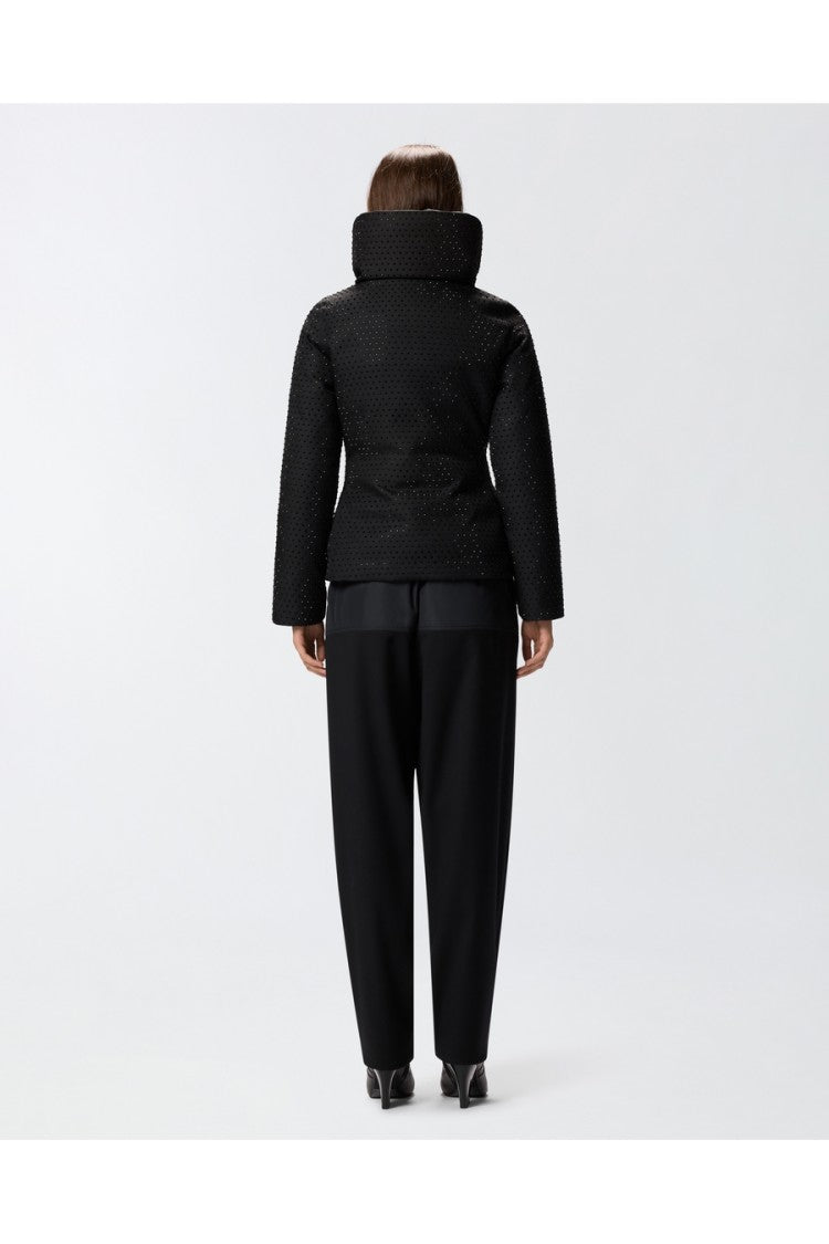 Pinko Black Allover Rhinestone Quilted Polyester Down Jacket
