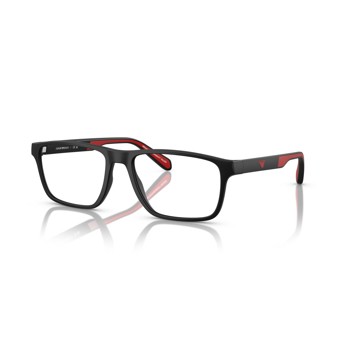 Emporio Armani 0Ea3233 Rectangular Eyeglass Frames With Red Inner Accents