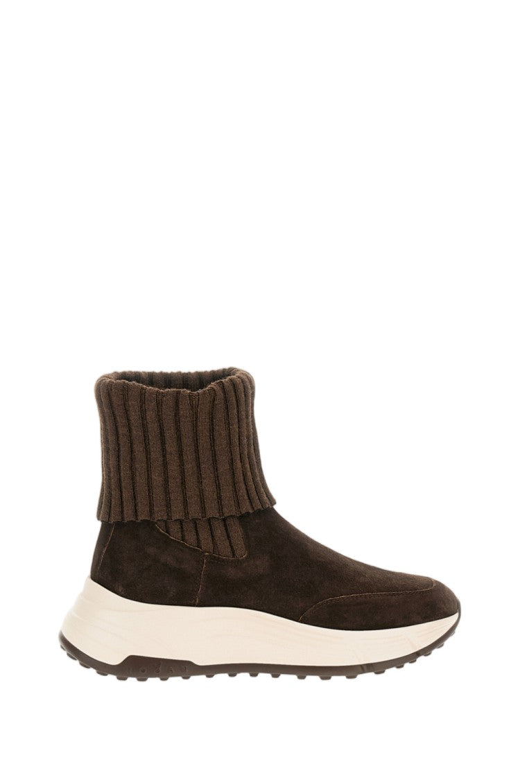 Hogan Brown Ribbed Wool-Blend Platform Chelsea Boots
