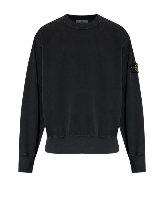 Stone Island Relaxed Fit Black Long-Sleeve Crewneck With Patch Logo