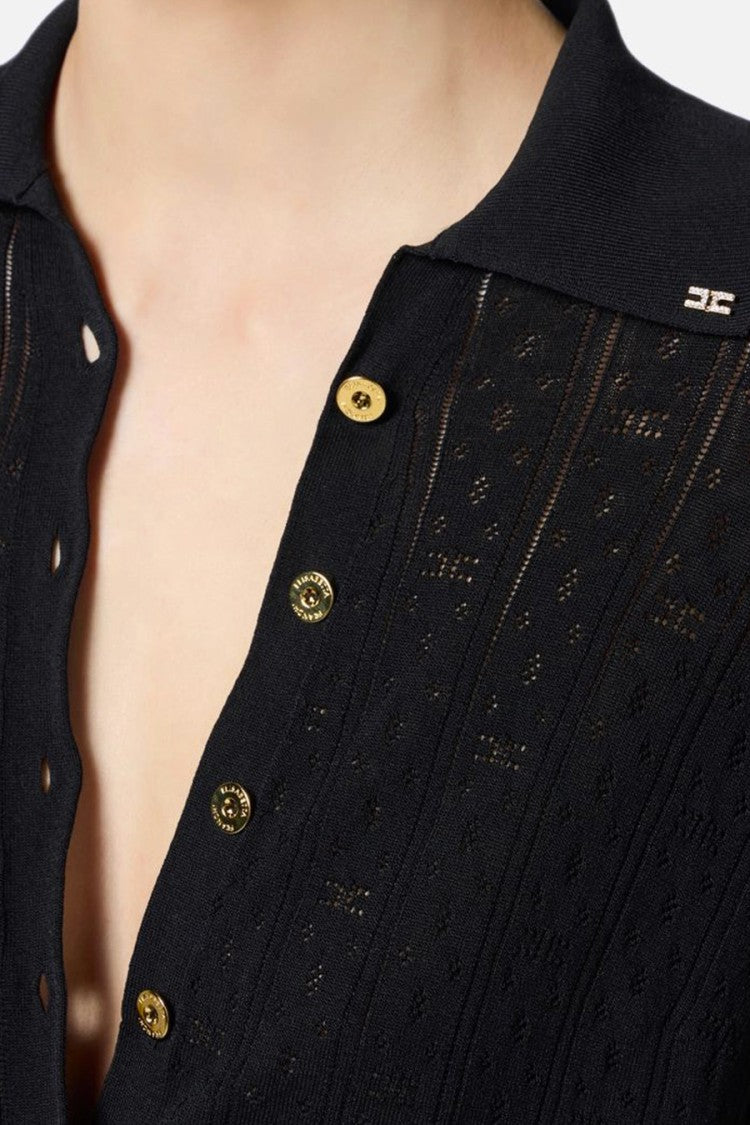 Elisabetta Franchi Fitted Black Dress With Textured Fabric