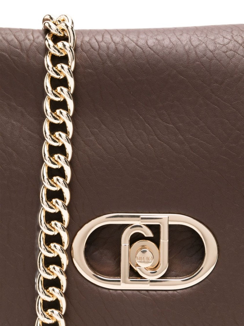 Liu Jo Textured Brown Shoulder Bag With Logo Plaque