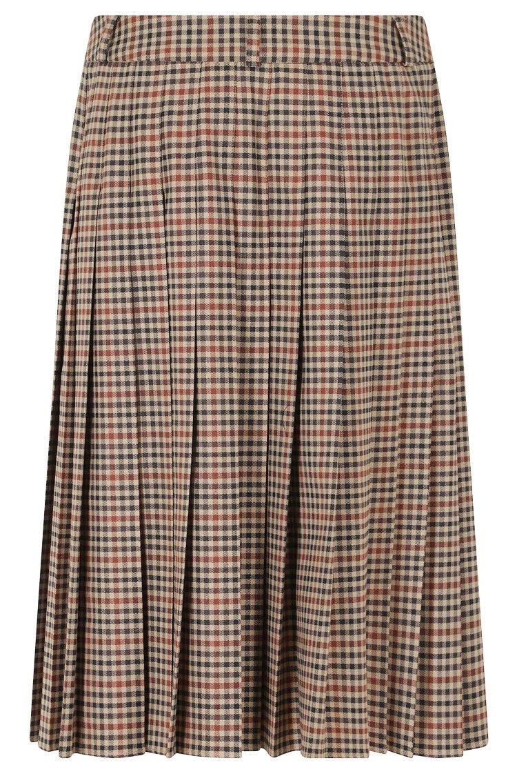 Herskind Brown Albert Checked Buckle Midi Wool Skirt