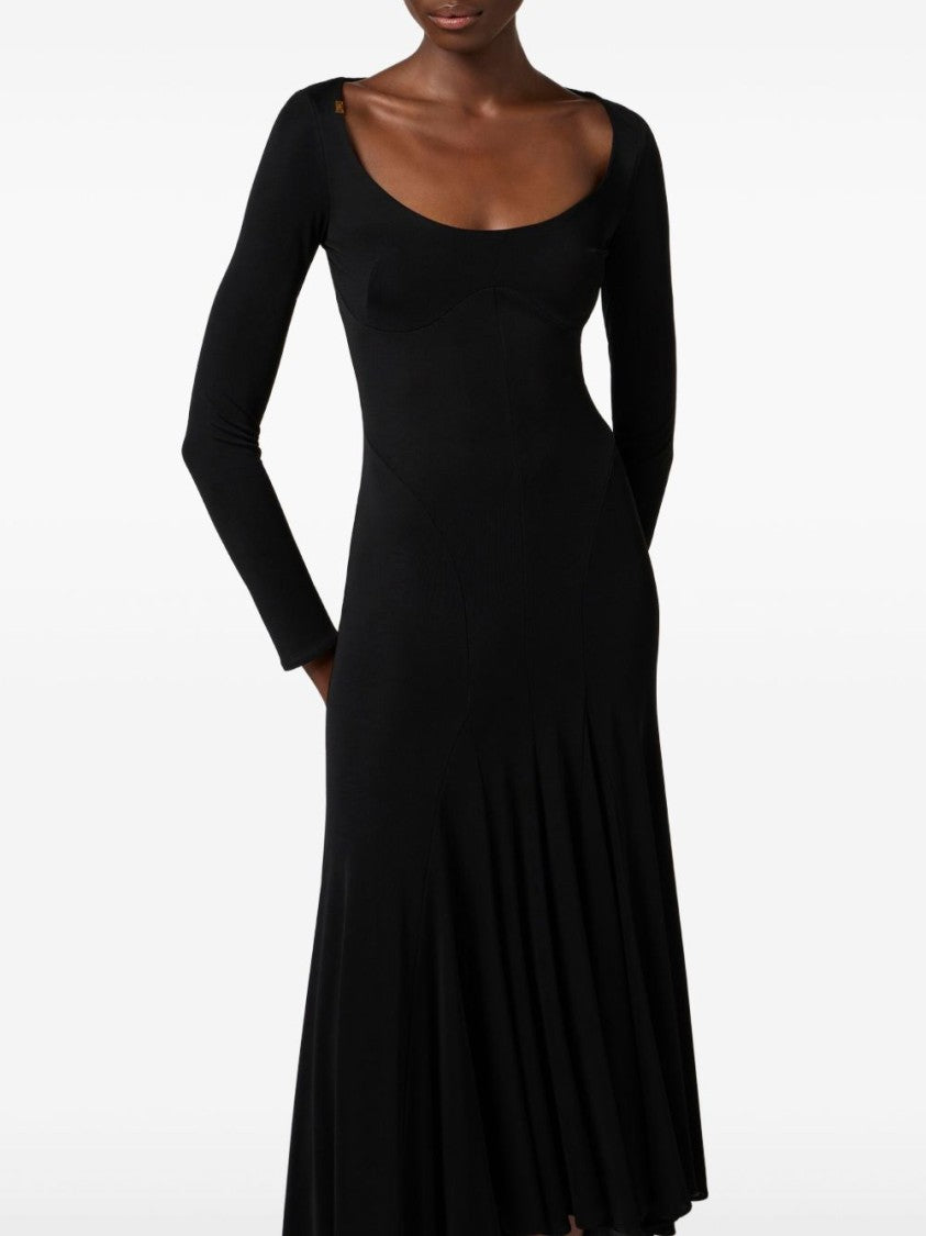 Elisabetta Franchi Flared Black Evening Dress With Fitted Bodice