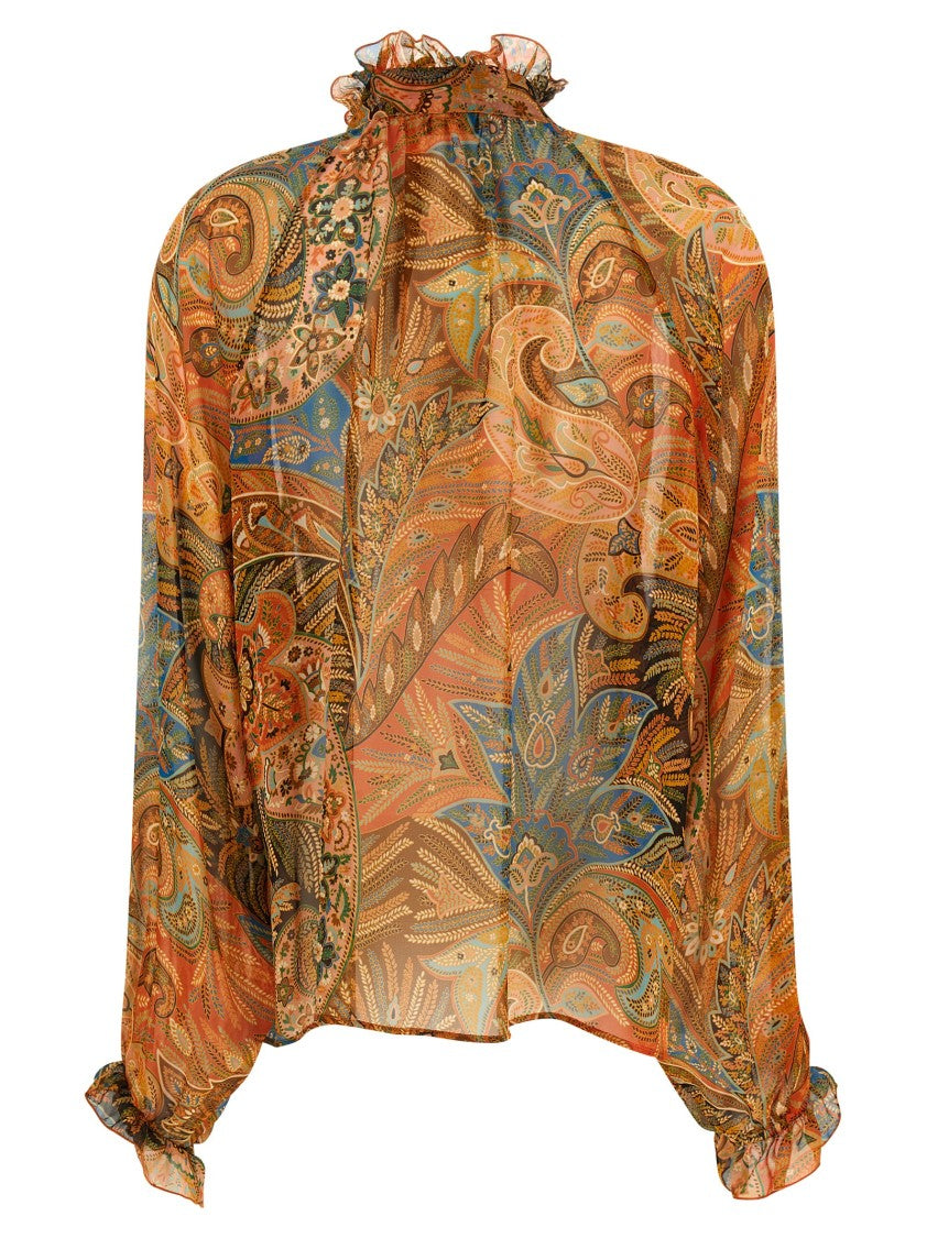 Etro Paisley Print Silk Chiffon Blouse With Ruffle Details