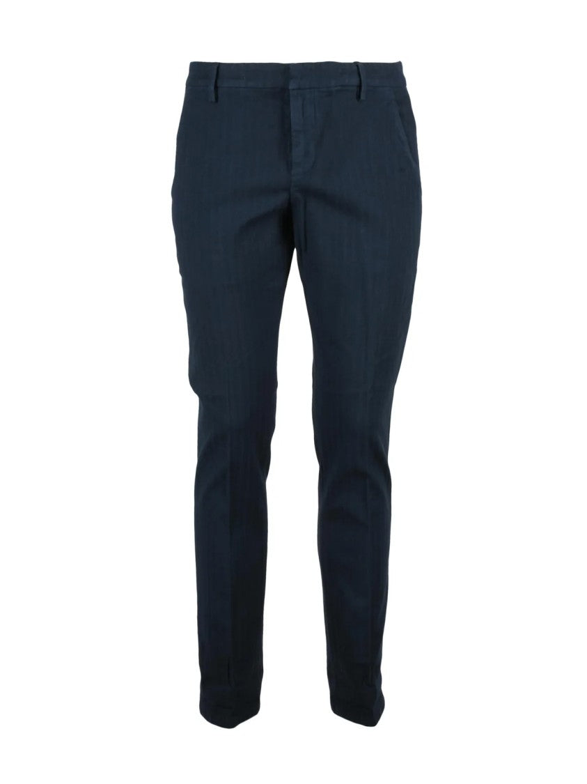 Dondup Blue Gaubert Textured Stretch Cotton Trousers
