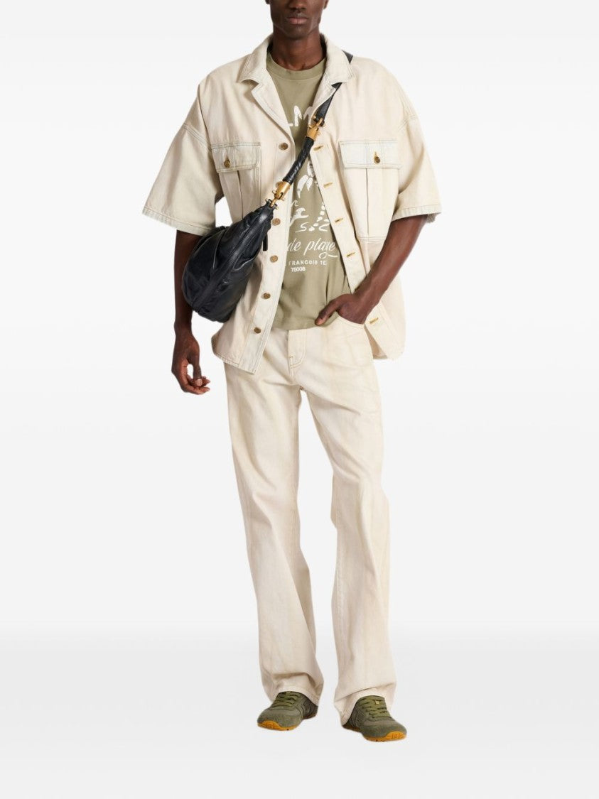 Balmain Muted Green Relaxed Tropical Print T-Shirt