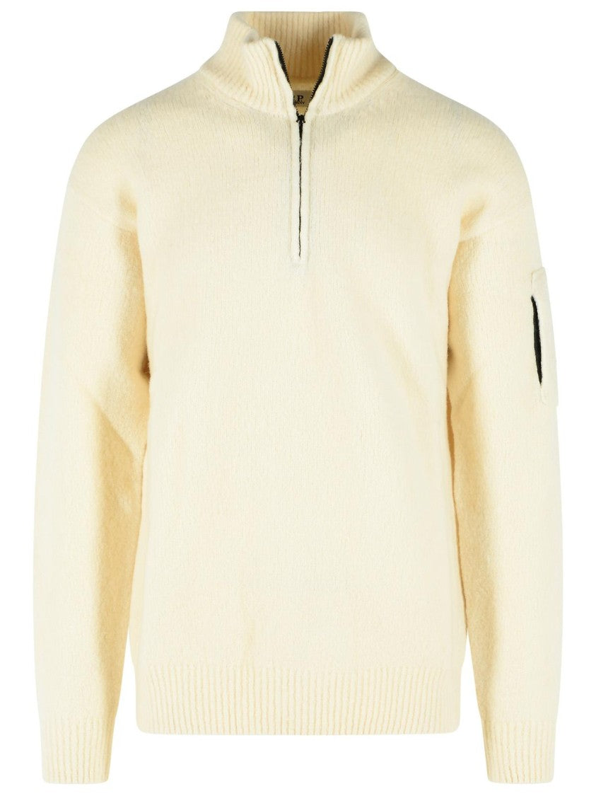 C.P. Company White Lens Zip-Pocket Partial-Zip Wool-Blend Sweater