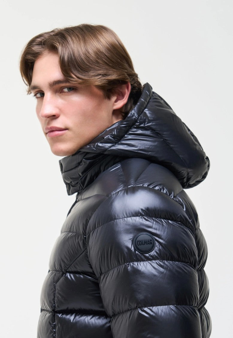 Colmar Quilted Detachable Hood Black Down Jacket