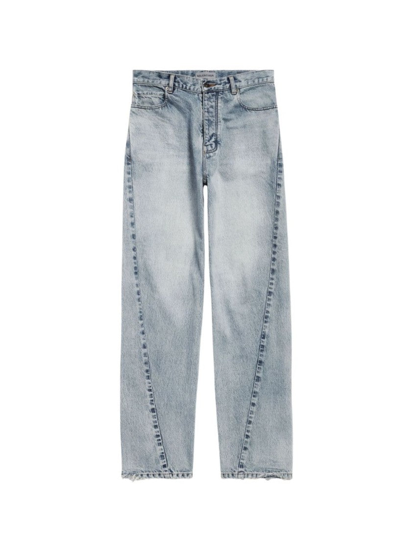 Balenciaga Blue High-Waisted Relaxed Raw Hem Jeans