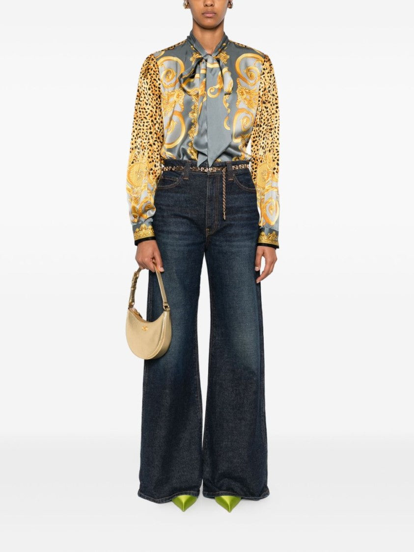 Versace Baroque-Pattern Silk Shirt With Leopard Accents
