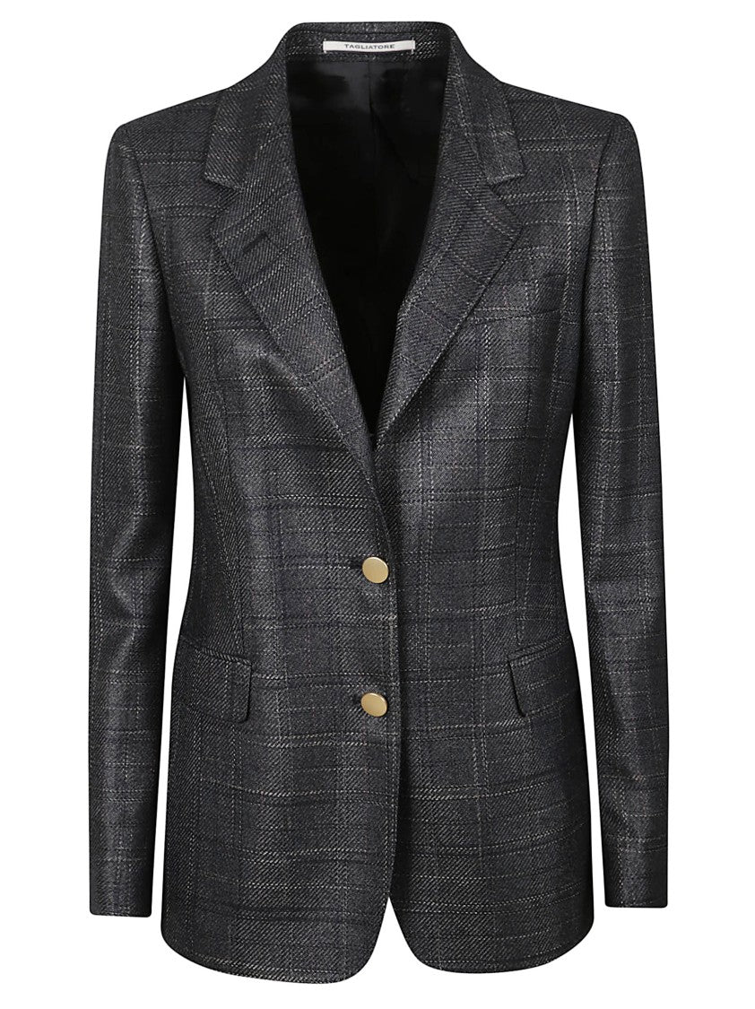 Tagliatore Tailored Black Checkered Jacket With Gold-Tone Accents