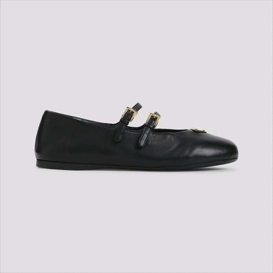 Prada Rounded Toe Black Lambskin Flat Shoes