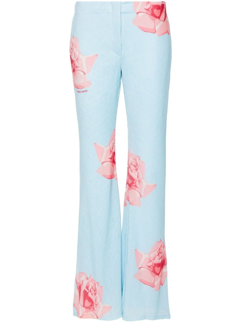 Kenzo Light Blue Plissé Flared Trousers