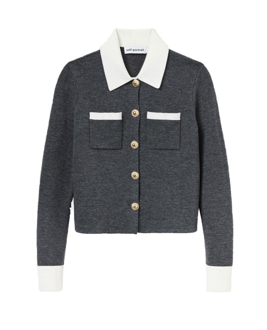 Self-Portrait Grey Contrast Collar Cardigan
