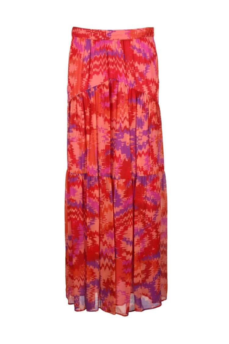 Dondup Long Chiffon Skirt - Orange/Red